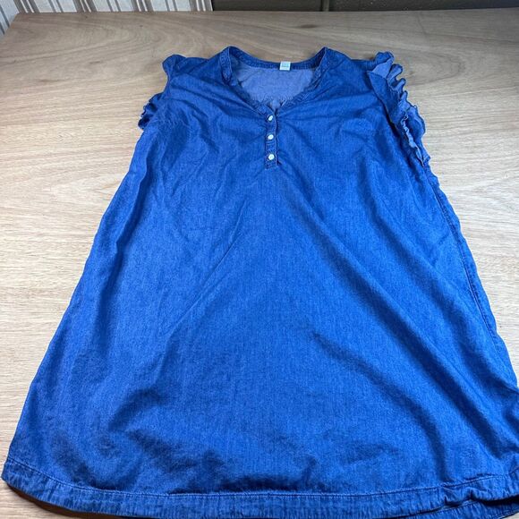 Old Navy Chambray Ruffle Sleeve Henley Dress Women’s XL Blue Denim Look - Picture 1 of 4